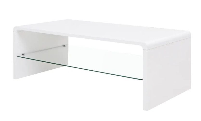 Table basse rectangulaire bois blanc brillant et verre trempé Leila - Photo n°1