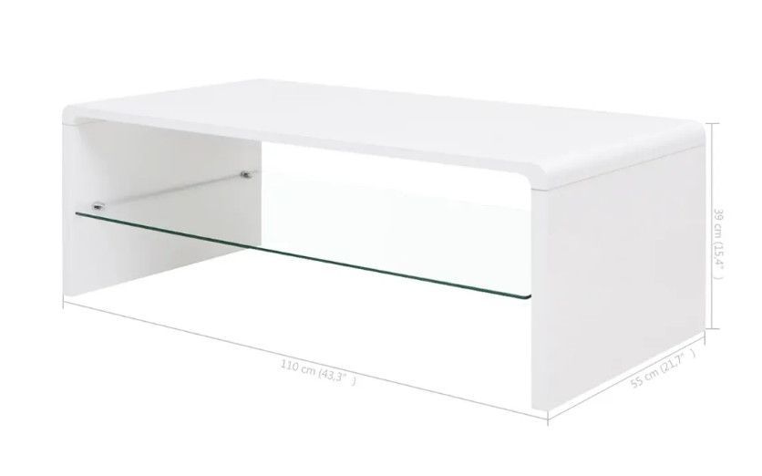 Table basse rectangulaire bois blanc brillant et verre trempé Leila - Photo n°4