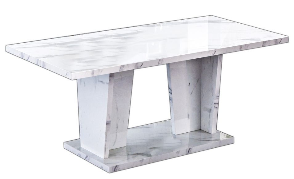 Table basse rectangulaire bois blanc effet marbre vernis Botela 120 cm - Photo n°1