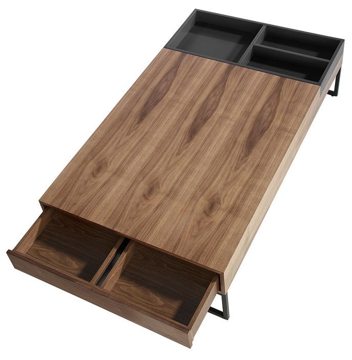 Table basse rectangulaire bois de noyer avec compartiments Joa - Photo n°2