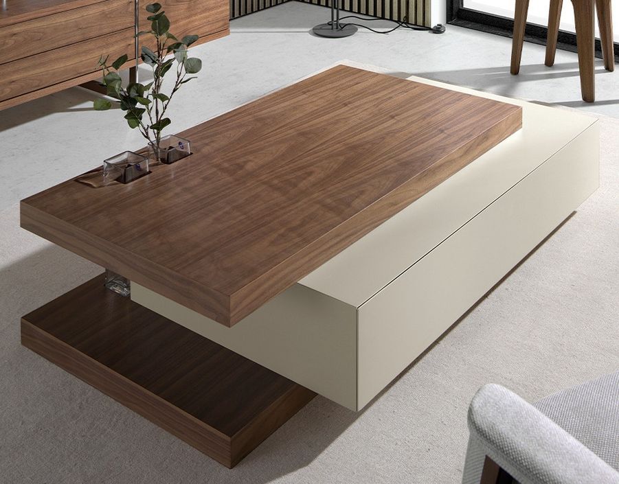 Table basse rectangulaire bois de noyer et MDF bicolore Lofia 2 - Photo n°2