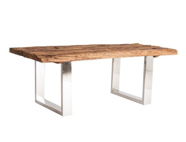 Table basse rectangulaire bois de traverse clair et métal argenté Haze - Photo n°1