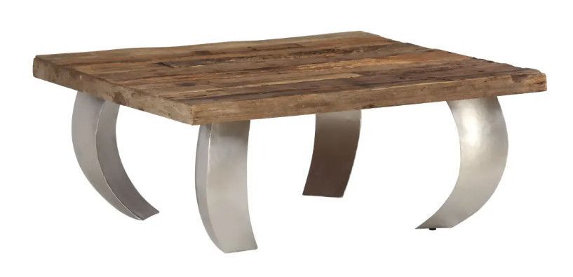 Table basse rectangulaire bois de traverses recyclé et pieds métal gris MoustyL 80 - Photo n°1