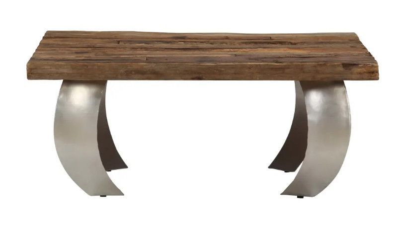 Table basse rectangulaire bois de traverses recyclé et pieds métal gris MoustyL 80 - Photo n°2