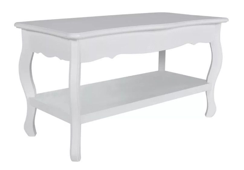 Table basse rectangulaire bois et pin massif blanc brossé Blush - Photo n°1