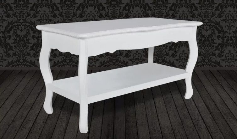 Table basse rectangulaire bois et pin massif blanc brossé Blush - Photo n°3