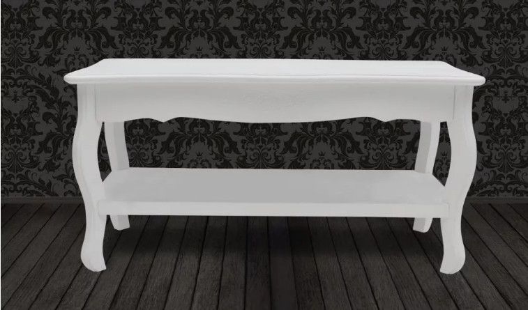 Table basse rectangulaire bois et pin massif blanc brossé Blush - Photo n°4