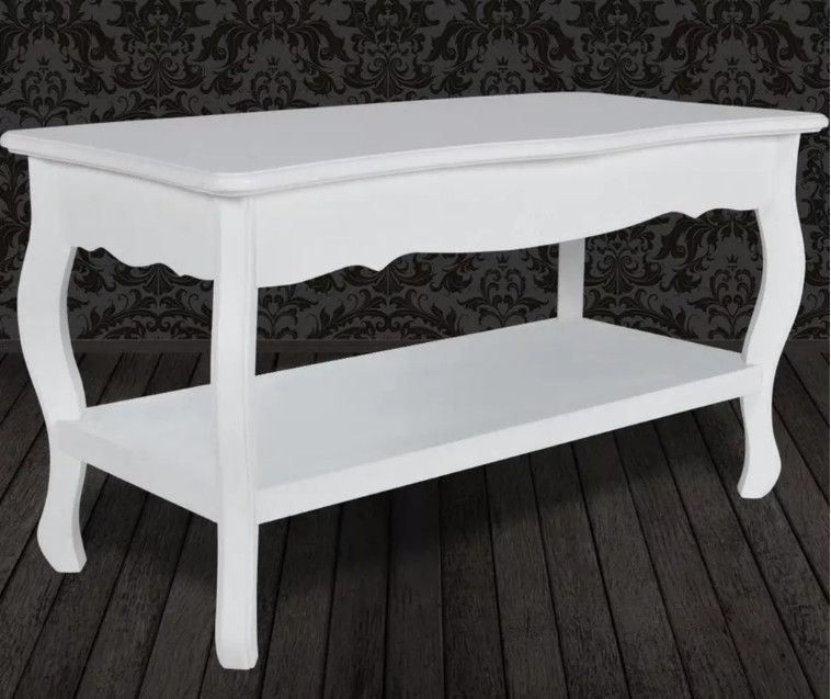 Table basse rectangulaire bois et pin massif blanc brossé Blush - Photo n°6