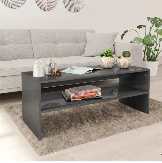Table basse rectangulaire bois gris brillant Sonya - Photo n°3