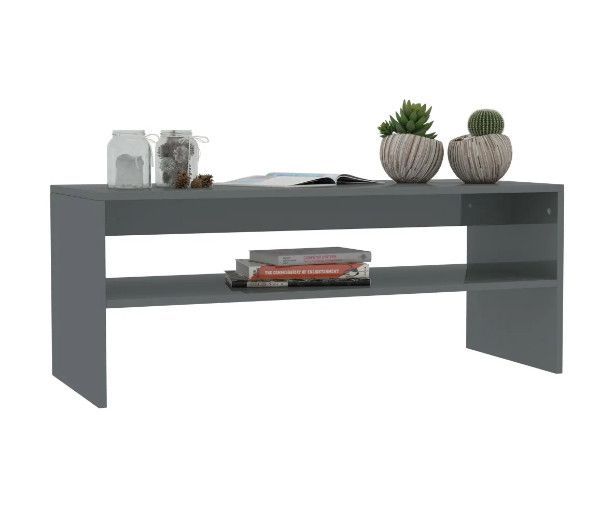 Table basse rectangulaire bois gris brillant Sonya - Photo n°1