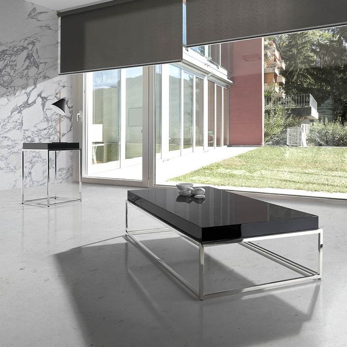 Table basse rectangulaire bois laqué noir et acier inoxydable Gucca - Photo n°3