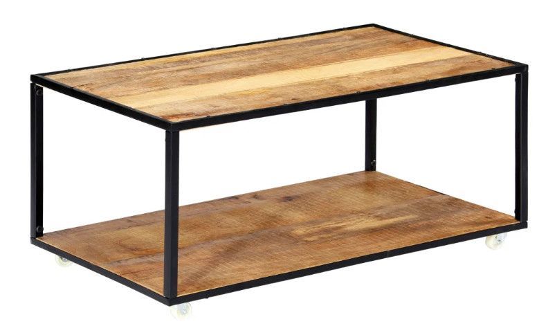 Table basse rectangulaire bois massif clair recyclé et métal noir Souly - Photo n°1