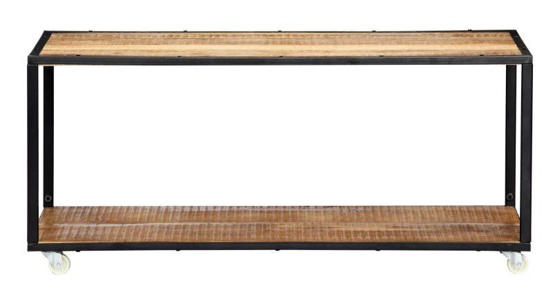 Table basse rectangulaire bois massif clair recyclé et métal noir Souly - Photo n°2