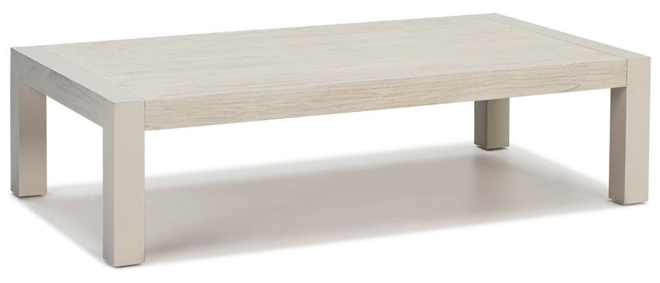 Table basse rectangulaire bois massif peint blanc cassé Olivia - Photo n°1