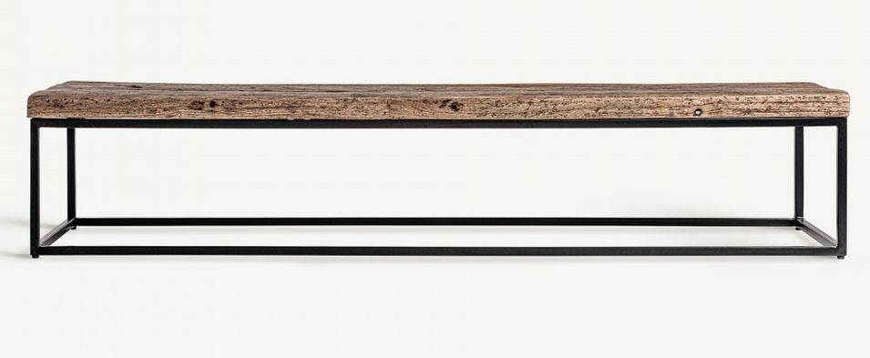 Table basse rectangulaire bois massif recyclé et acier noir Wader 180 cm - Photo n°2