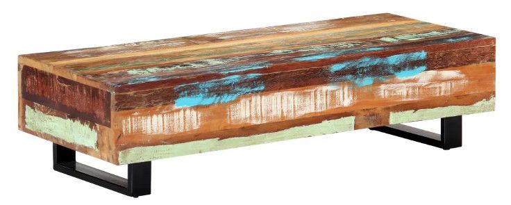 Table basse rectangulaire bois massif recyclé et métal noir Boust 3 - Photo n°1