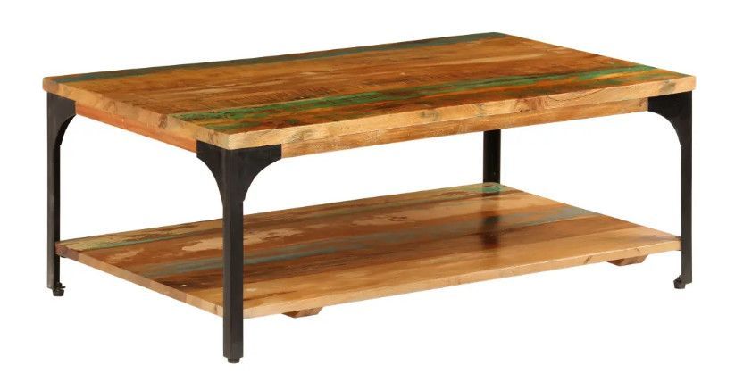 Table basse rectangulaire bois massif recyclé et métal noir Boust - Photo n°1