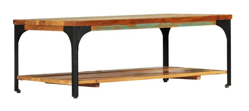 Table basse rectangulaire bois massif recyclé et métal noir Boust - Photo n°3