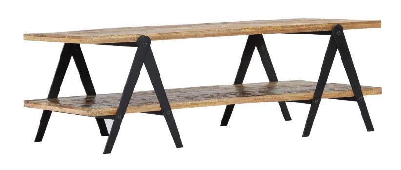 Table basse rectangulaire bois massif recyclé et métal noir Louane 2 - Photo n°2