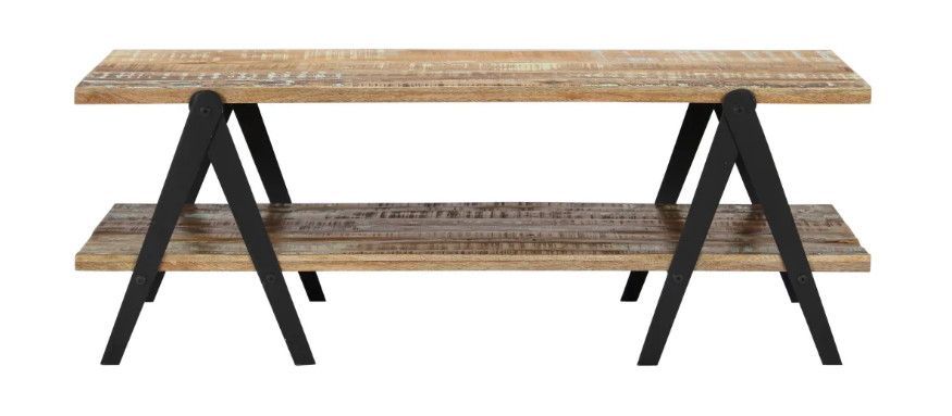 Table basse rectangulaire bois massif recyclé et métal noir Louane 2 - Photo n°4