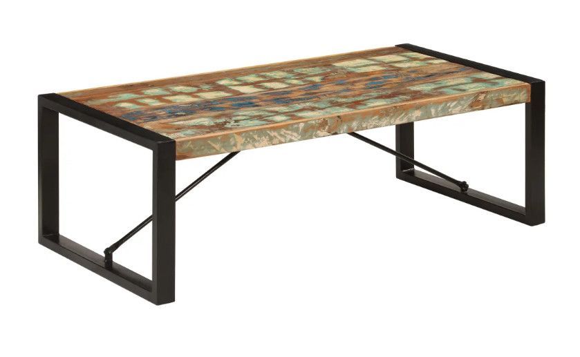 Table basse rectangulaire bois massif recyclé et métal noir Louane - Photo n°1