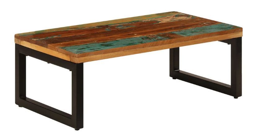 Table basse rectangulaire bois massif recyclé et pieds métal noir Boust - Photo n°1