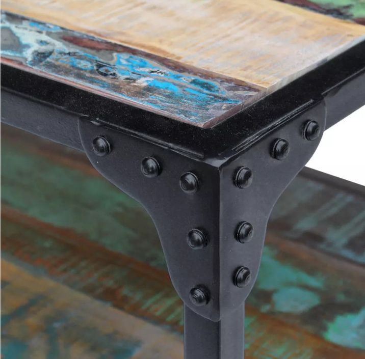 Table basse rectangulaire bois massif recyclé foncé et métal noir Boust - Photo n°4