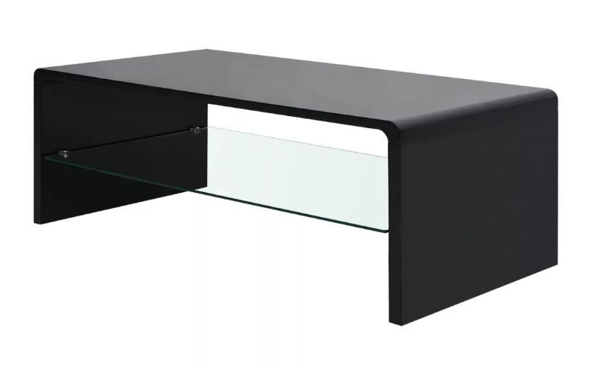 Table basse rectangulaire bois noir brillant et verre trempé Leila - Photo n°1