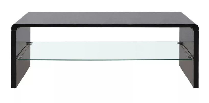 Table basse rectangulaire bois noir brillant et verre trempé Leila - Photo n°2