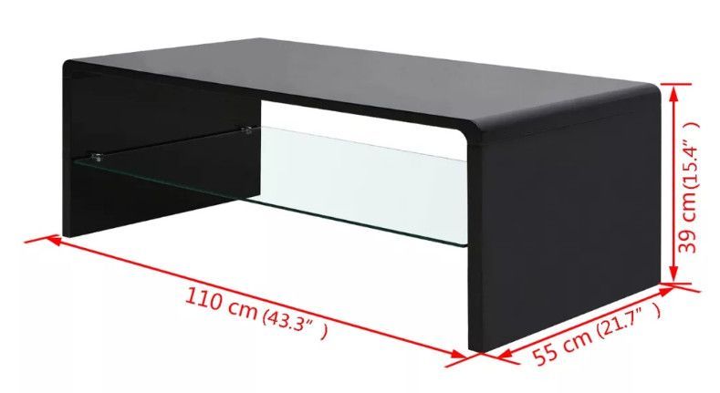 Table basse rectangulaire bois noir brillant et verre trempé Leila - Photo n°4