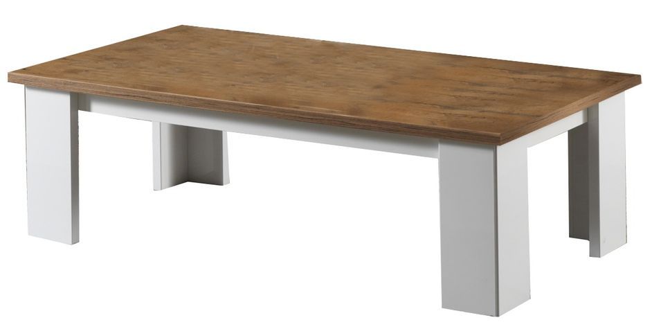 Table basse rectangulaire bois Oak et blanc brillant Sting 120 cm - Photo n°1