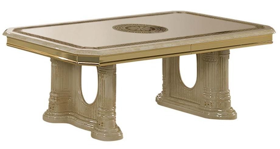 Table basse rectangulaire bois vernis laqué brillant beige et doré Vinza 130 cm - Photo n°1