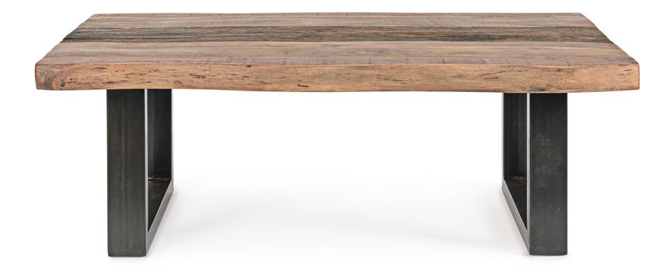 Table basse rectangulaire en bois d'acacia sur 2 pieds acier noir Natty 120 cm - Photo n°2