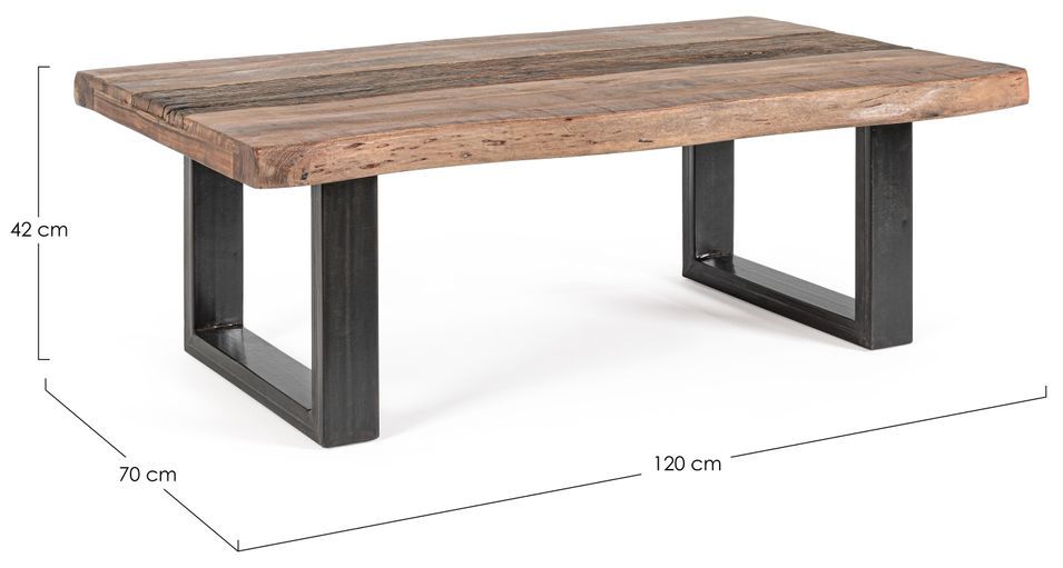 Table basse rectangulaire en bois d'acacia sur 2 pieds acier noir Natty 120 cm - Photo n°5