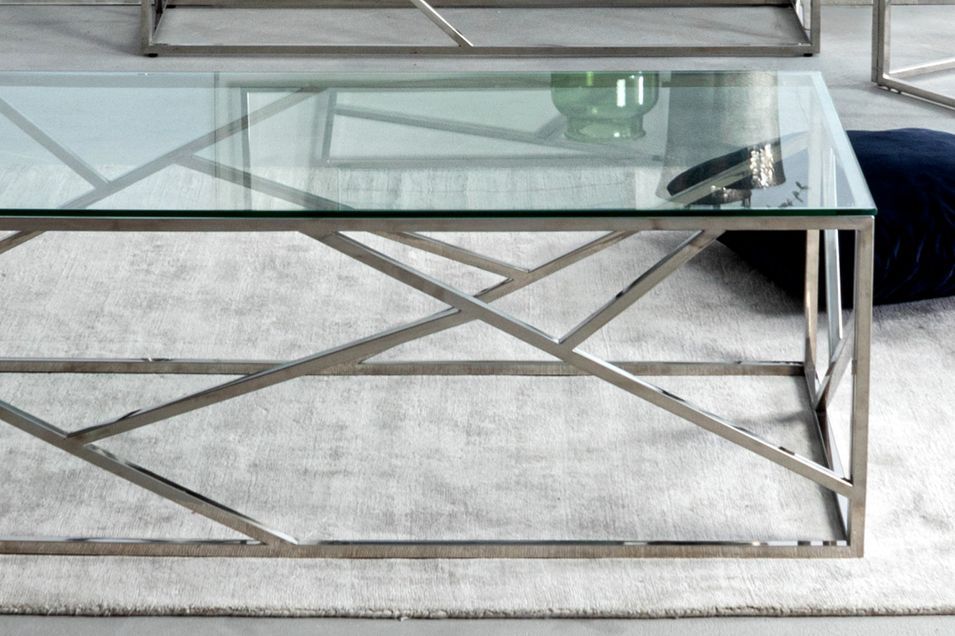 Table basse rectangulaire en verre trempé argent Rani L 120 cm - Photo n°2