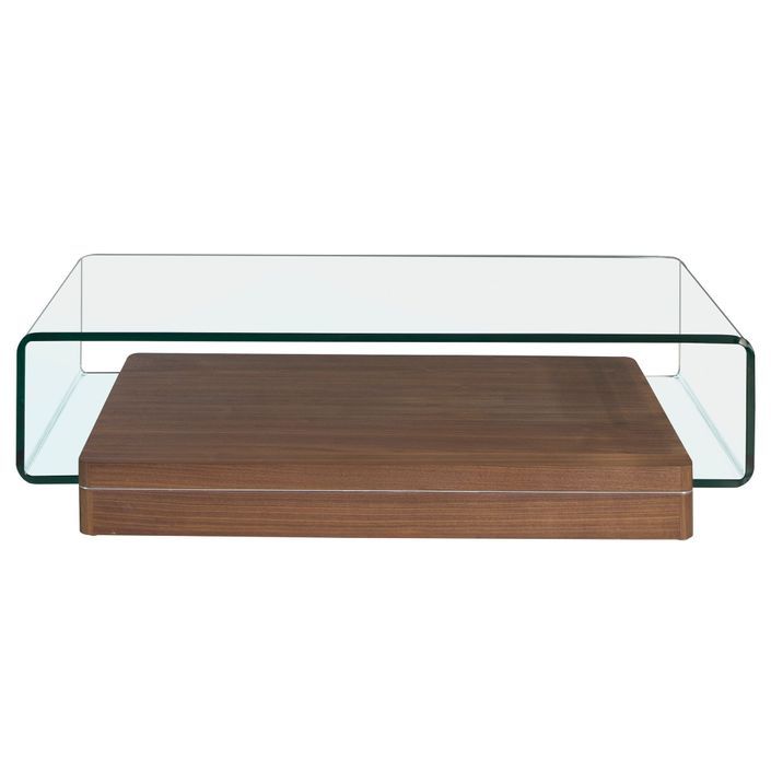 Table basse rectangulaire Lona 120 cm - Élégance du noyer et verre trempé - Photo n°2