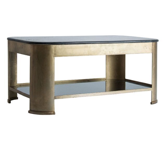 Table basse rectangulaire marbre noir et métal doré Nood - Photo n°1