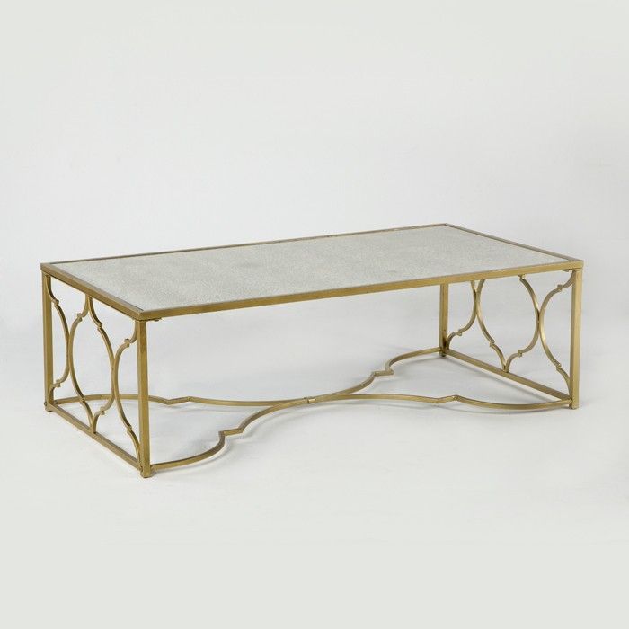 Table basse rectangulaire miroir vieilli et métal doré Hugos - Photo n°1