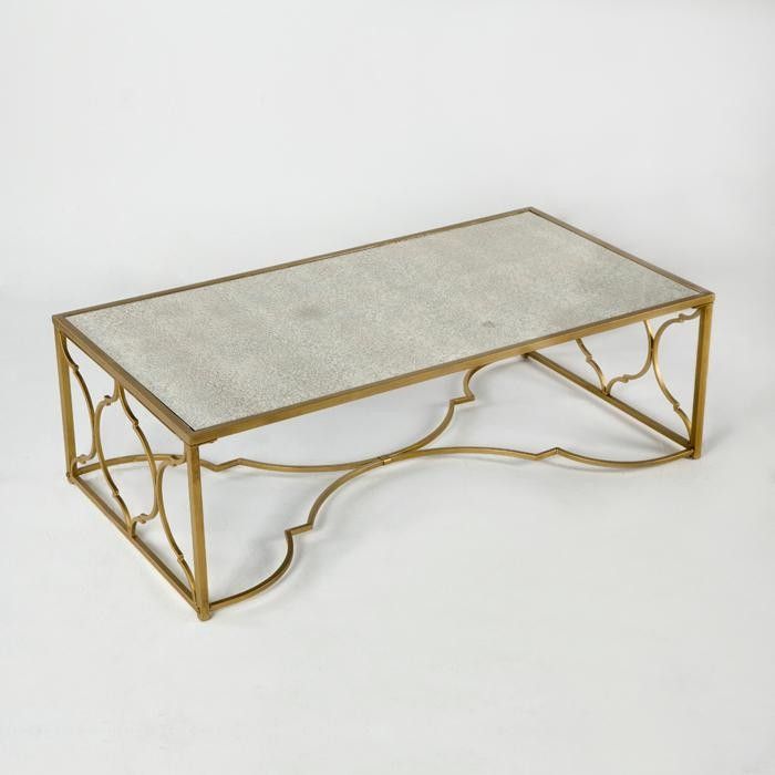Table basse rectangulaire miroir vieilli et métal doré Hugos - Photo n°2
