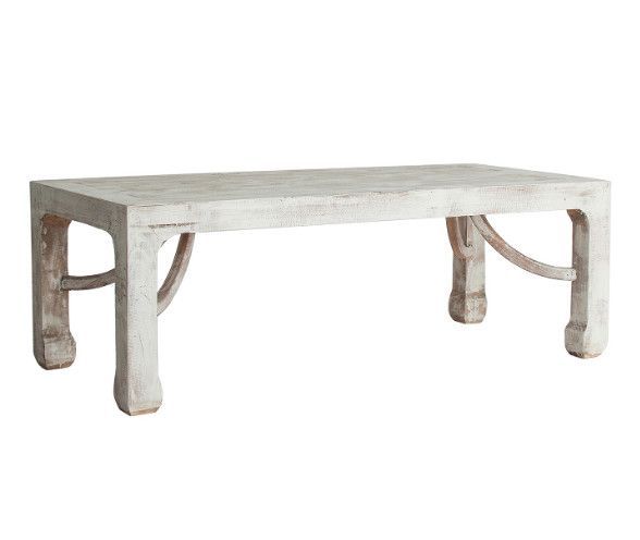 Table basse rectangulaire pin massif recyclé blanc vieilli Ivy - Photo n°1