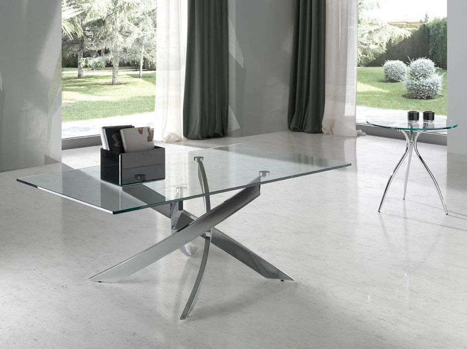 Table basse rectangulaire plateau verre trempé et pieds acier blanc Majestua - Photo n°2
