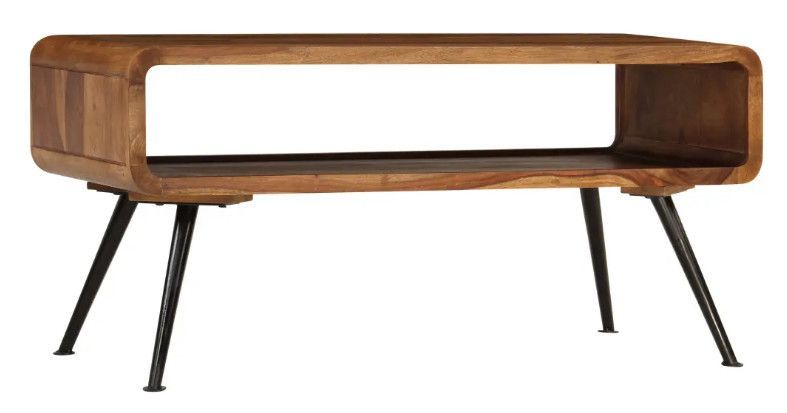 Table basse rectangulaire sesham massif foncé et métal noir Elane - Photo n°2