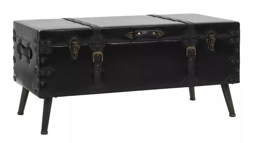 Table basse rectangulaire simili cuir et métal noir Léo - Photo n°1