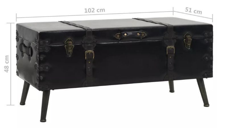 Table basse rectangulaire simili cuir et métal noir Léo - Photo n°9