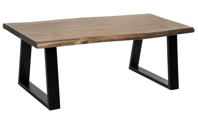Table basse rectangulaire style industriel bois d'acacia et métal noir laqué mat Kibar 120 cm - Photo n°1