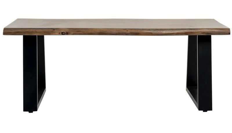 Table basse rectangulaire style industriel bois d'acacia et métal noir laqué mat Kibar 120 cm - Photo n°2