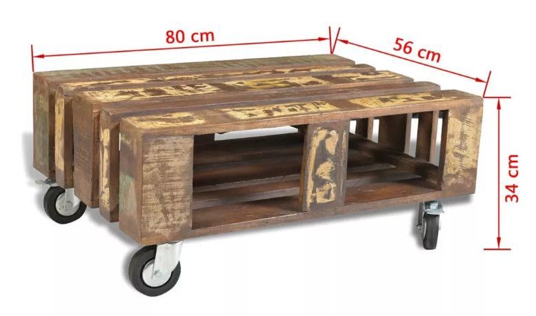 Table basse rectangulaire sur roulettes bois massif recyclé Moust - Photo n°9