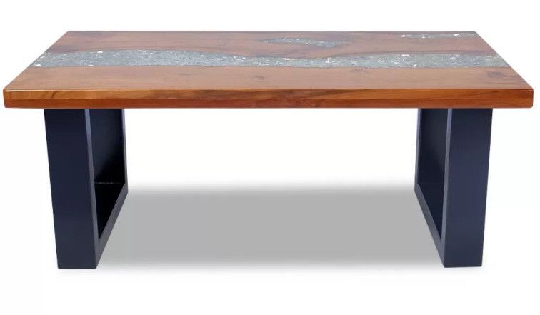 Table basse rectangulaire teck massif clair et manguier noir Tamie 2 - Photo n°4