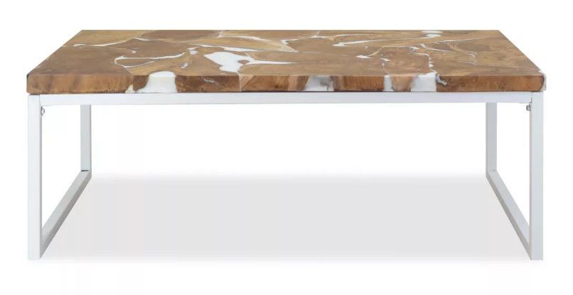 Table basse rectangulaire teck massif clair et pieds métal blanc Mita - Photo n°2