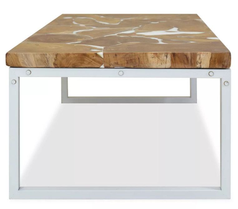 Table basse rectangulaire teck massif clair et pieds métal blanc Mita - Photo n°4